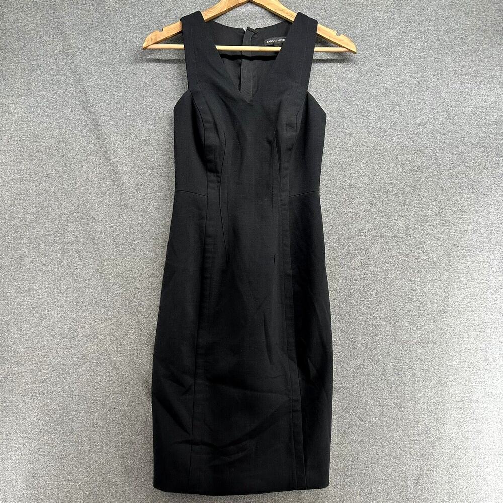 Banana Republic Womens 0 Black Sleeveless V Neck Sheath Dress Cocktail Party